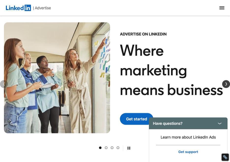 LinkedIn Marketing Solutions page for B2B advertising and lead generation