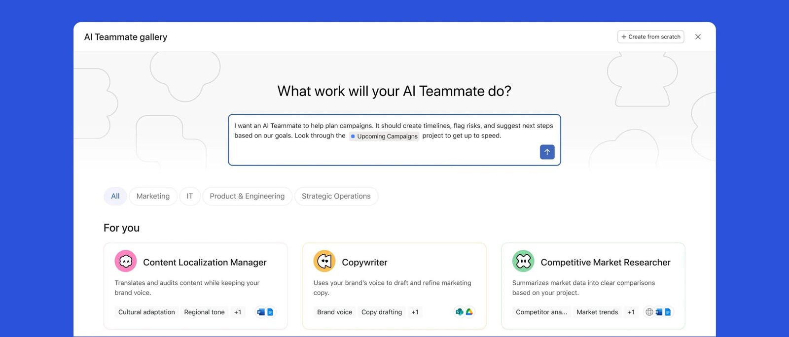 Asana project management dashboard showing tasks and AI features
