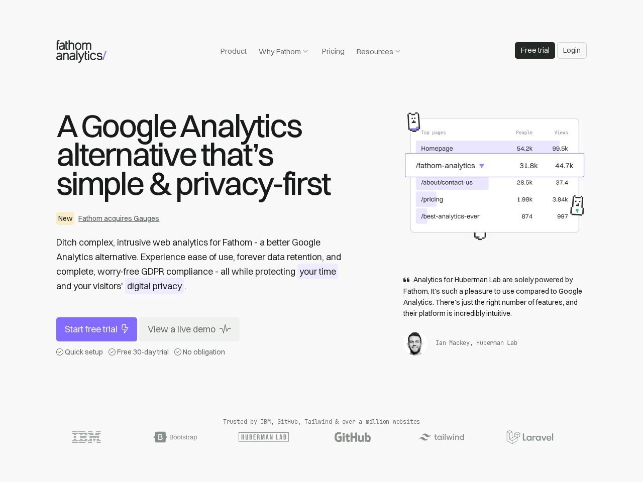 Fathom homepage screenshot