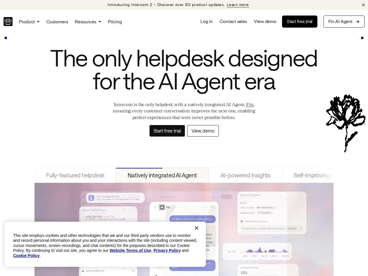 Intercom homepage screenshot