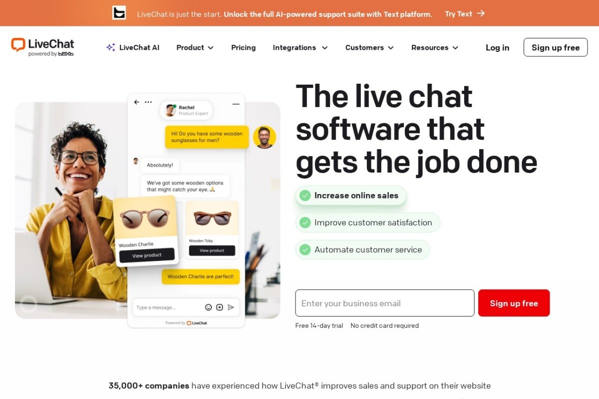LiveChat homepage screenshot