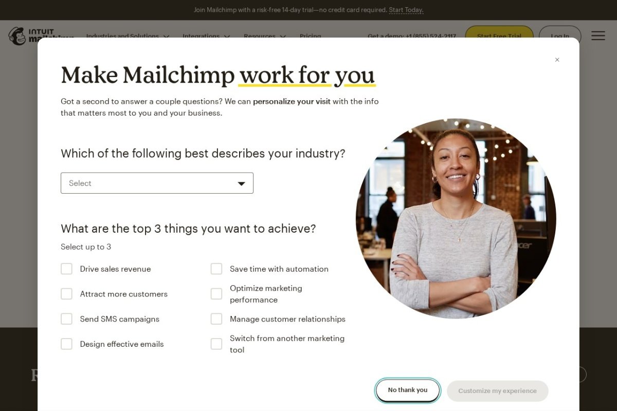 Mailchimp homepage screenshot