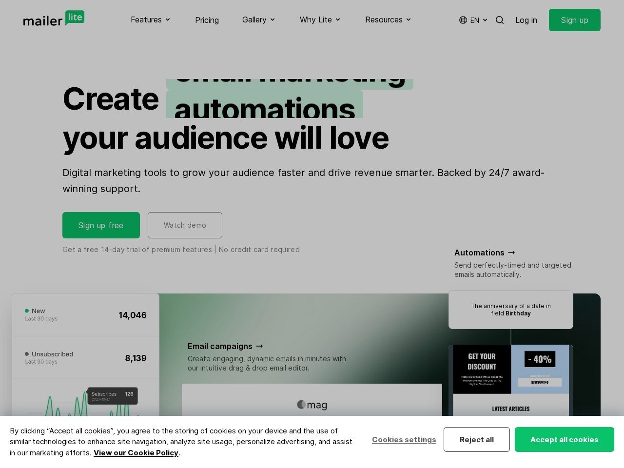 MailerLite homepage screenshot