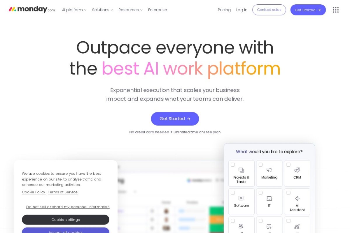 Monday CRM homepage screenshot