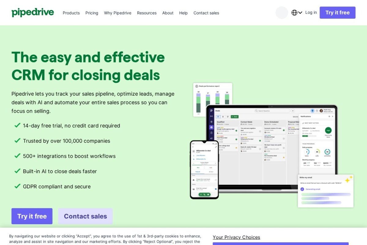 Pipedrive homepage screenshot