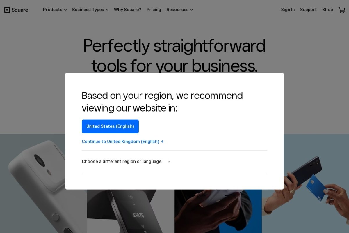 Square homepage screenshot