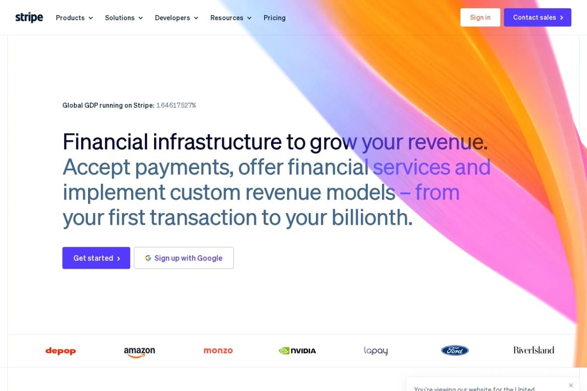 Stripe homepage screenshot