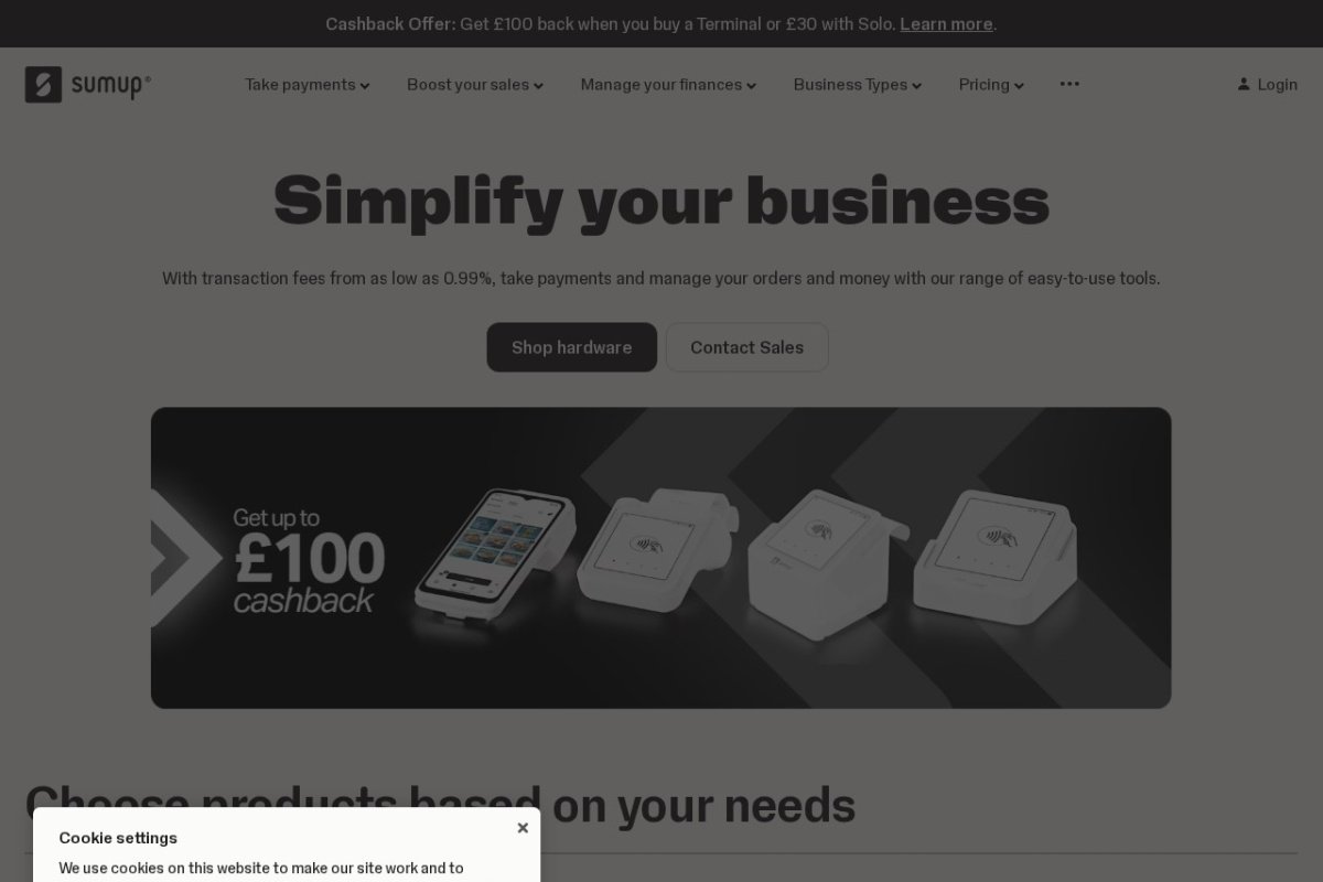 SumUp homepage screenshot