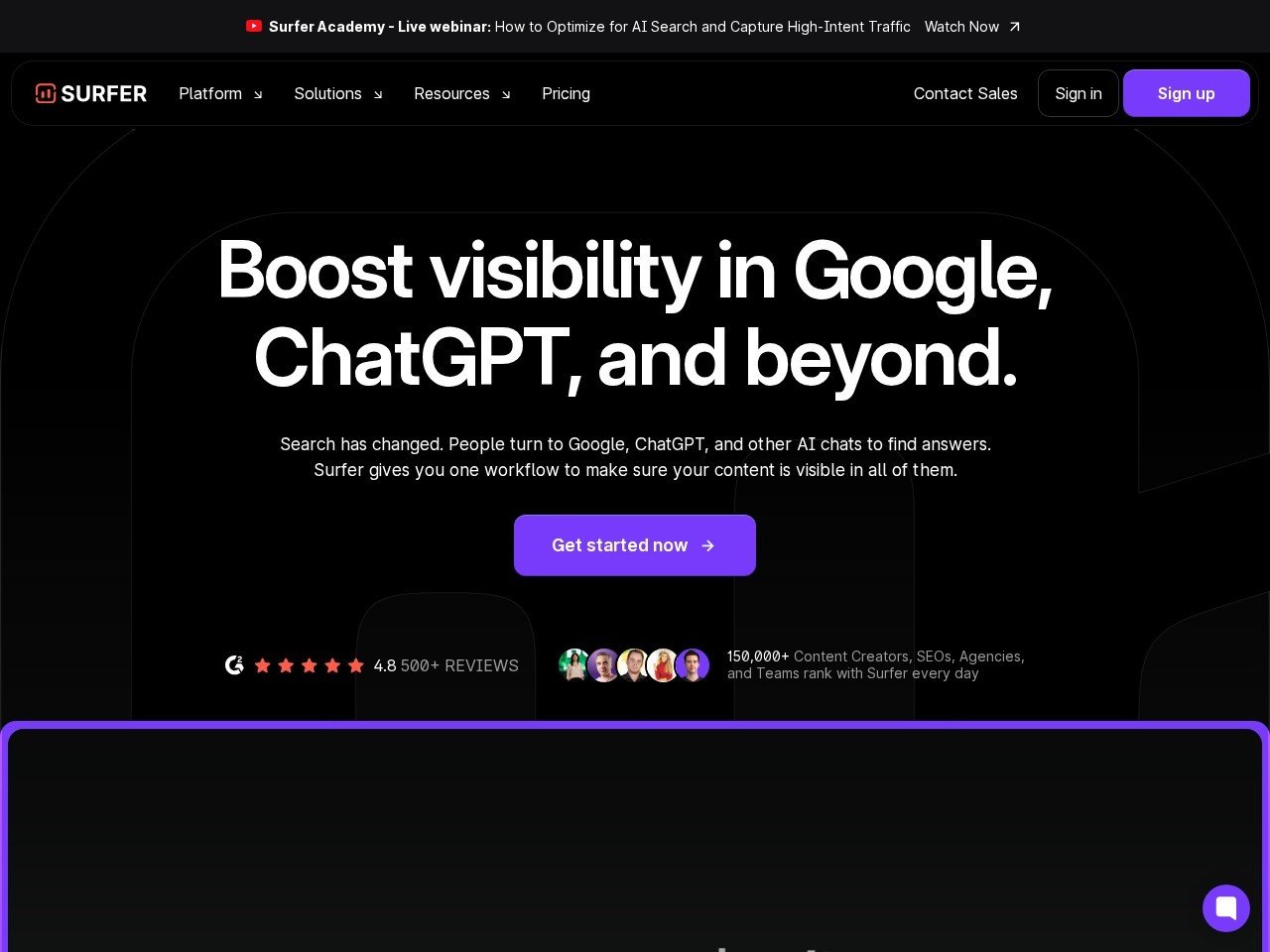 Surfer SEO homepage screenshot
