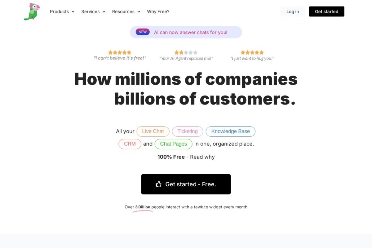 Tawk.to homepage screenshot