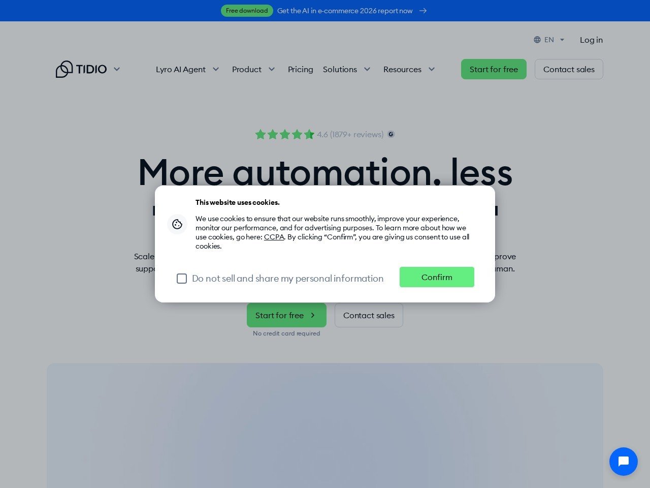 Tidio homepage screenshot