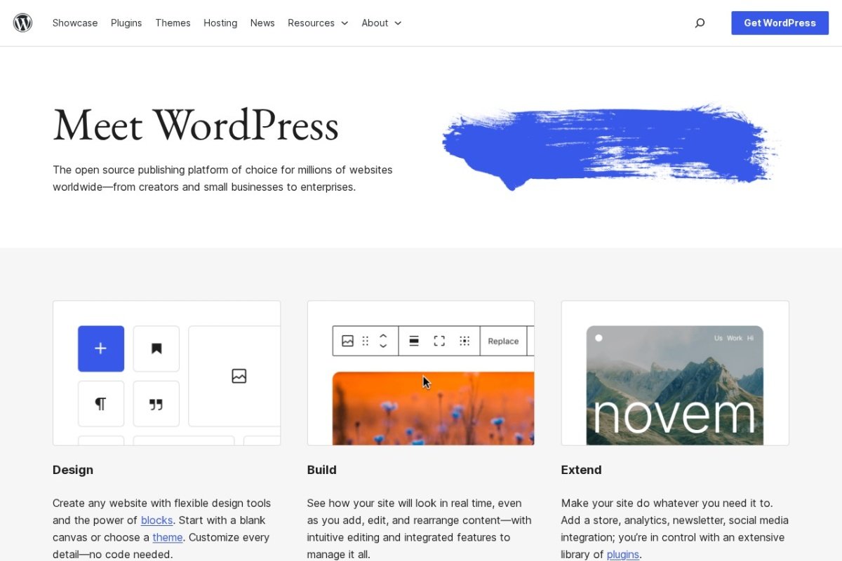 WordPress homepage screenshot