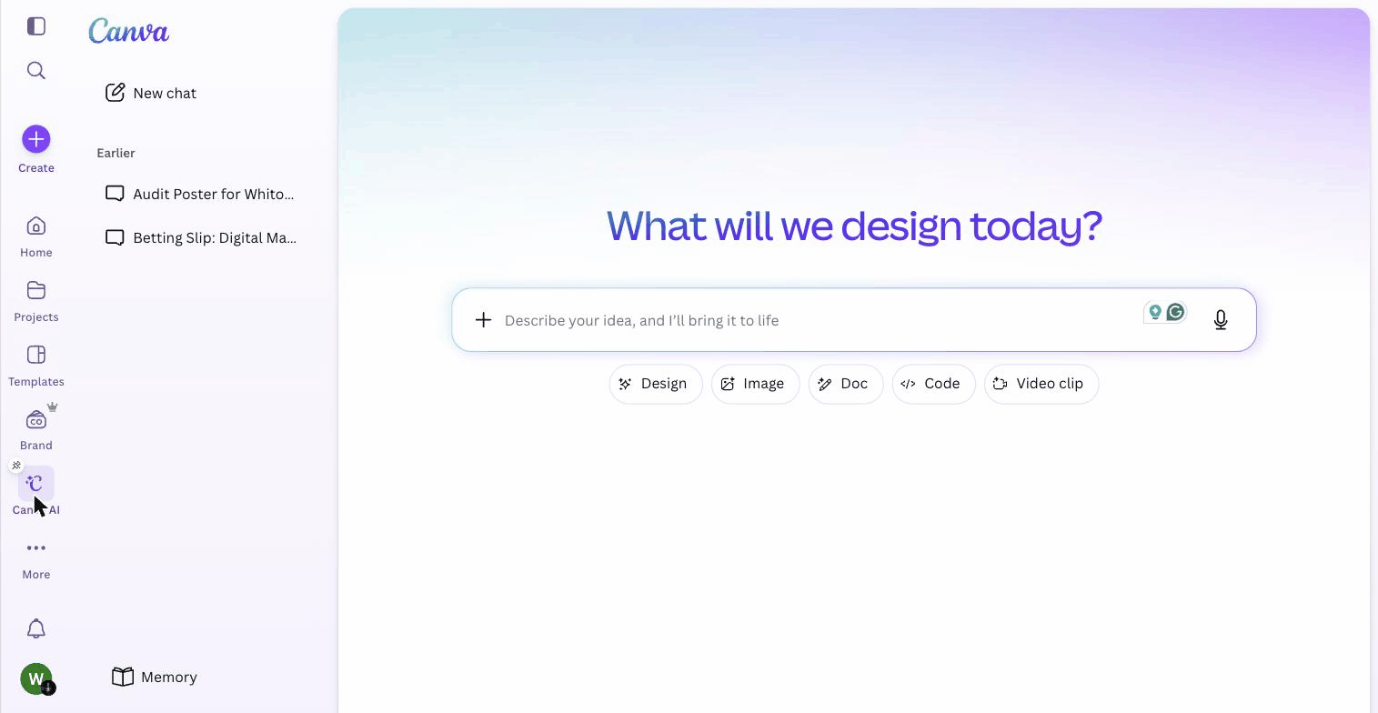 Canva AI studio with text to image design and document generation tools