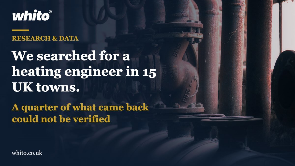 Whito research featured image: We searched for a heating engineer in 15 UK towns. A quarter of what came back could not be verified