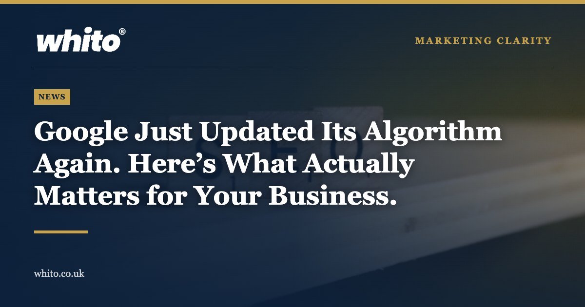 Whito news graphic: Google Just Updated Its Algorithm Again. Here’s What Actually Matters for Your Business.