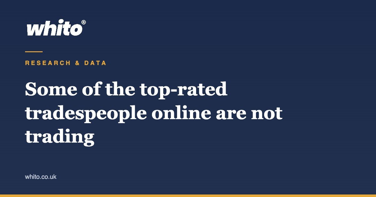 Whito research featured image: some of the top-rated tradespeople recommended online are not trading, on a dark navy background with the Whito logo and gold accents.