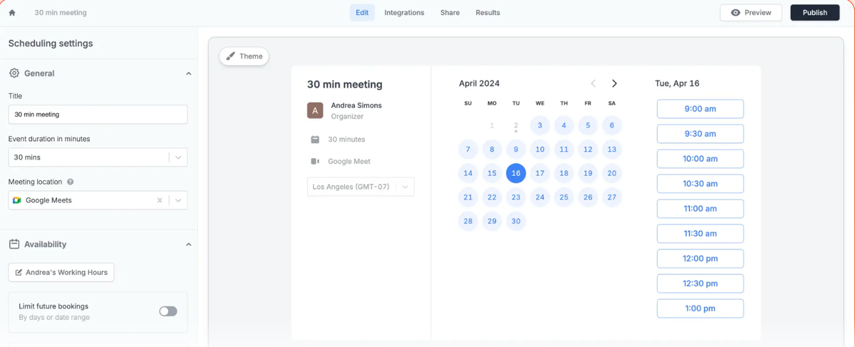 Fillout scheduling feature with calendar booking and meeting management