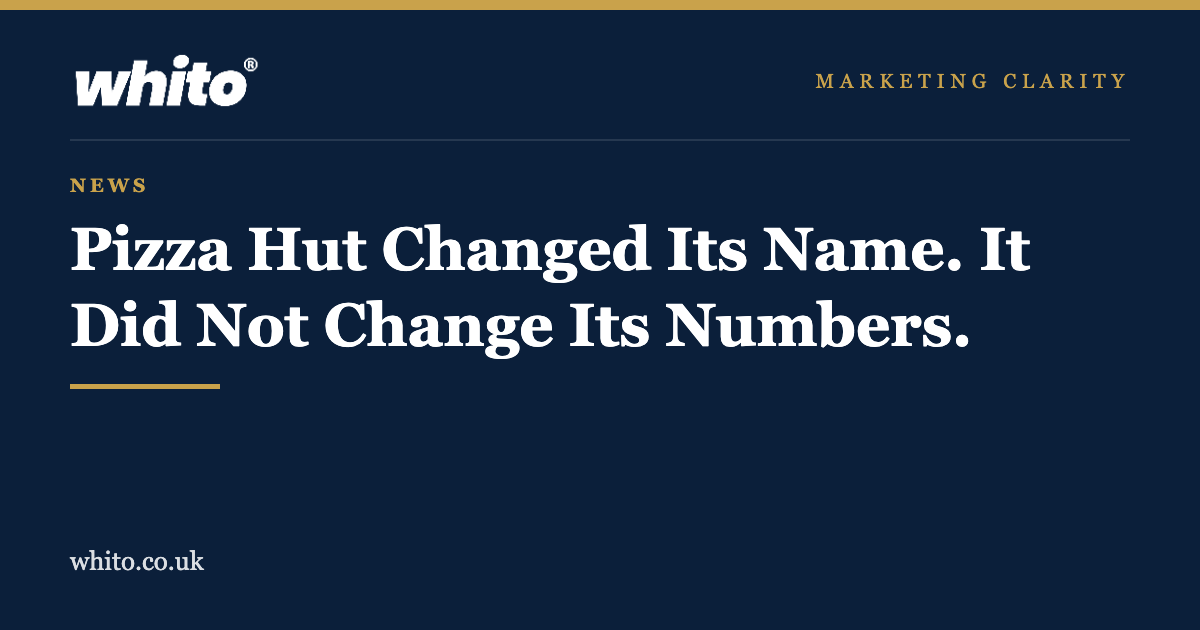 Whito news graphic: Pizza Hut Changed Its Name. It Did Not Change Its Numbers.