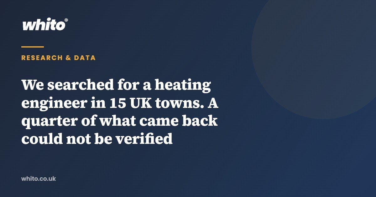 We searched for a heating engineer in 15 UK towns. A quarter of what came back could not be verified — Whito