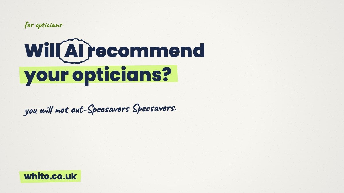 Will AI recommend your opticians? Hand-drawn Whito graphic for independent opticians.