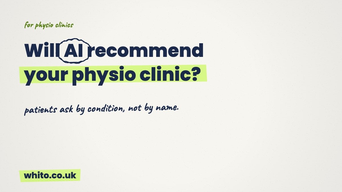 Will AI recommend your physio clinic? Hand-drawn Whito graphic for physiotherapy clinics.