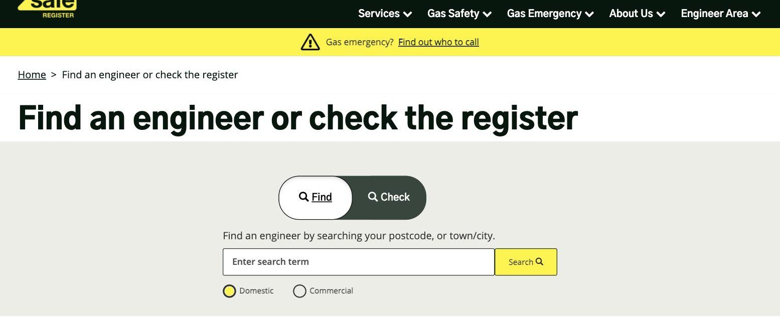 Gas Safe Register find an engineer or check the register search page
