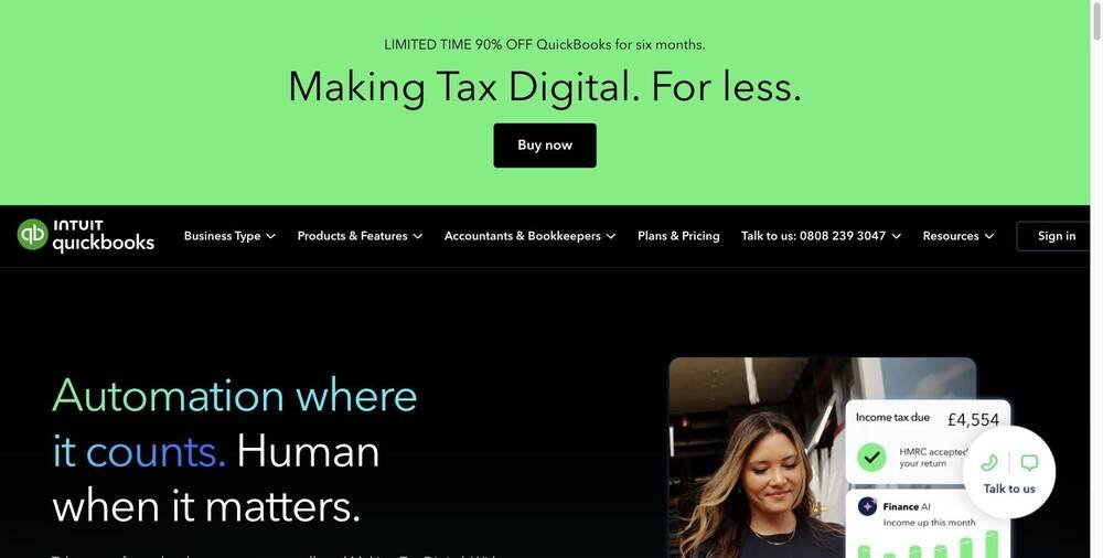 QuickBooks UK website homepage screenshot