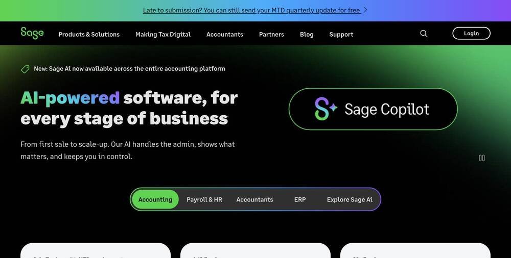 Sage UK website homepage screenshot