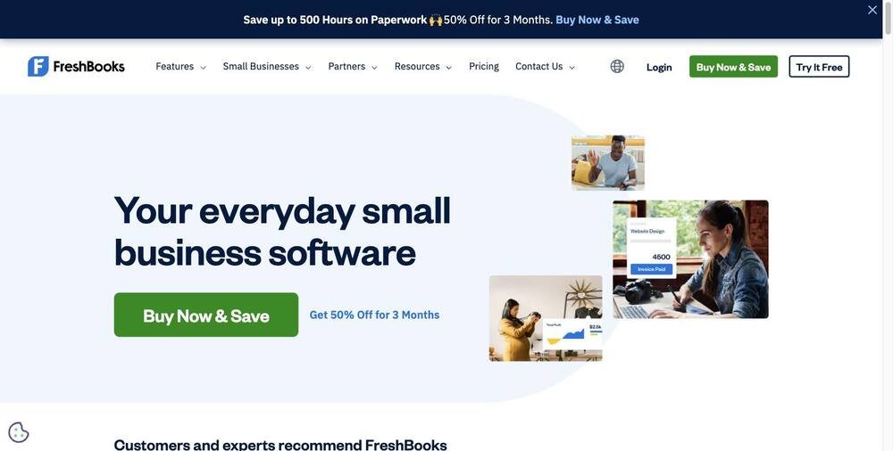FreshBooks UK website homepage screenshot