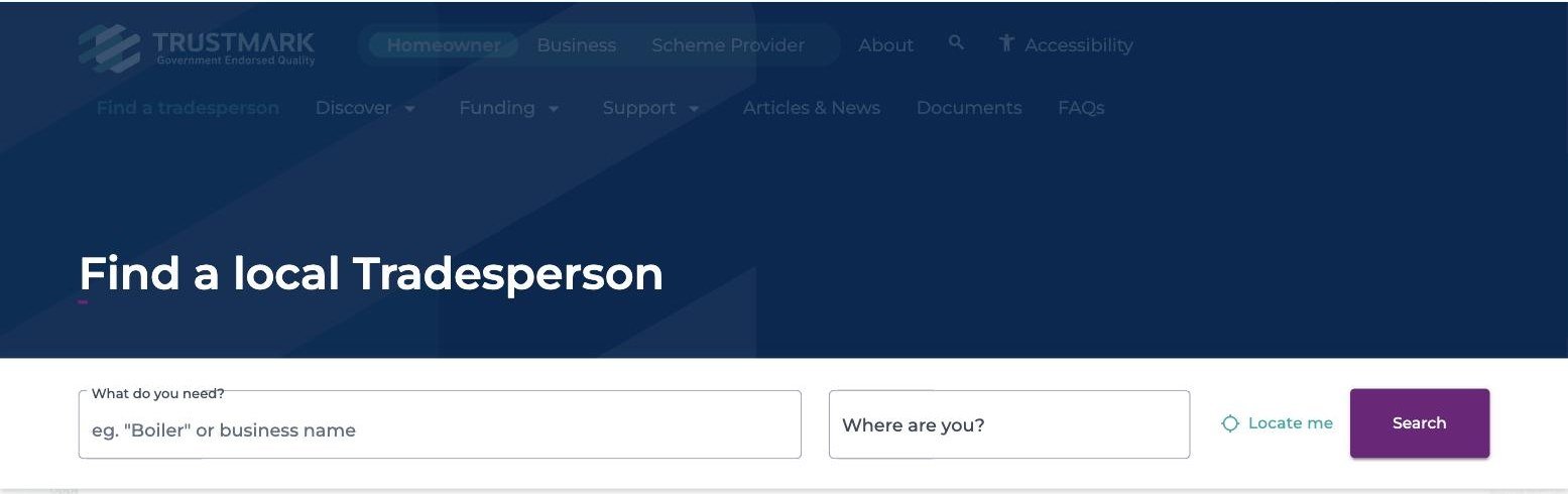 TrustMark find a local tradesperson search page