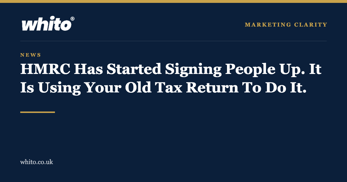 Whito news graphic: HMRC has started signing people up to Making Tax Digital using old tax return data