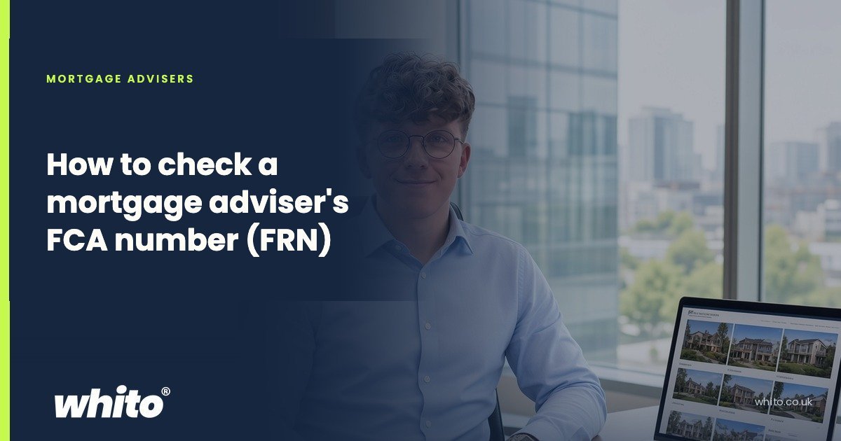Navy Whito guide card for mortgage advisers: "How to check a mortgage adviser's FCA number (FRN)"