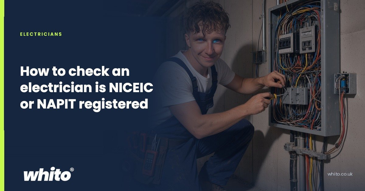 Navy Whito guide card for electricians: "How to check an electrician is NICEIC or NAPIT registered"