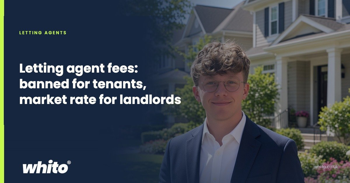 Navy Whito guide card for letting agents: "Letting agent fees: banned for tenants, market rate for landlords"