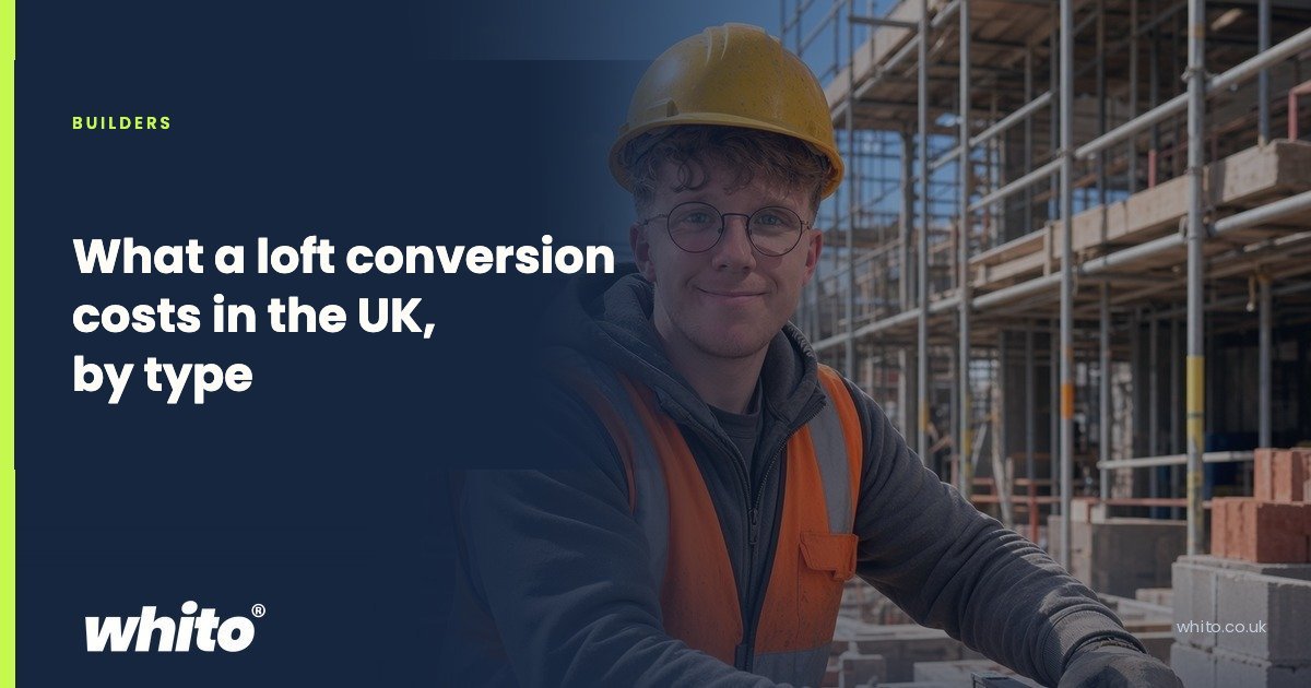 Navy Whito guide card for builders: "What a loft conversion costs in the UK, by type"
