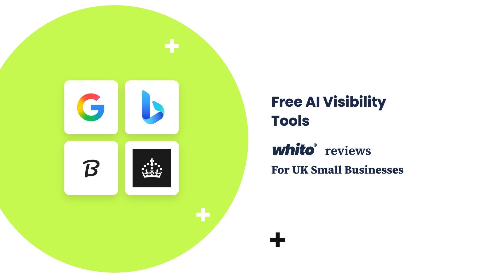 Free AI Visibility Tools — Whito reviews for UK small businesses. Google, Bing, Schema.org and Companies House logos.