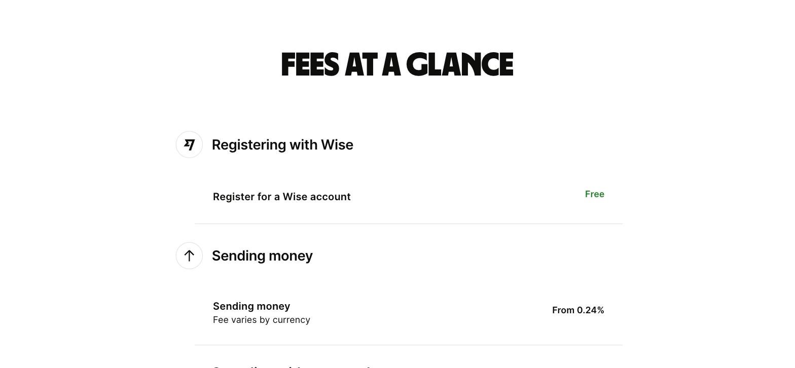 Wise Business pricing page showing free registration and sending money from 0.24 per cent